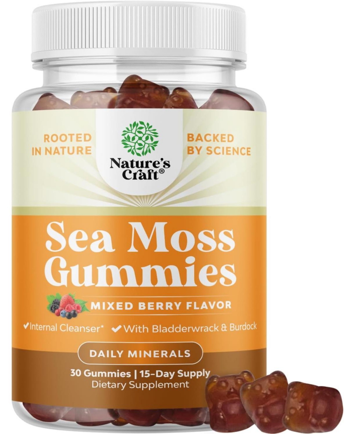 Nature's Craft Seamoss Gummies for Adults and Kids, Mixed Berry, 30 Count