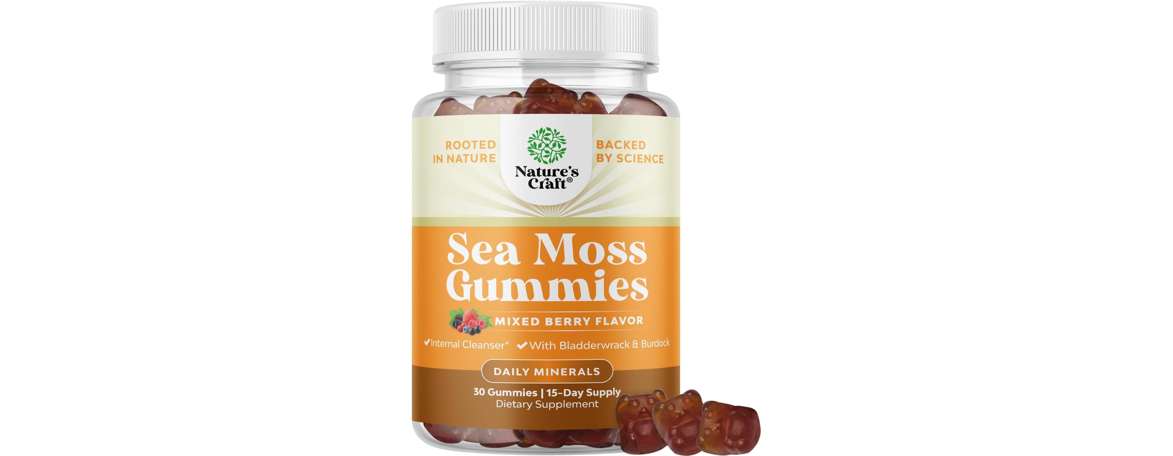 Nature's Craft Seamoss Gummies for Adults and Kids, Mixed Berry, 30 Count