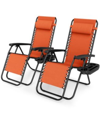 Set of 2 Zero Gravity Recliner Chairs with Cup Holder Trays and Adjustable Pillows