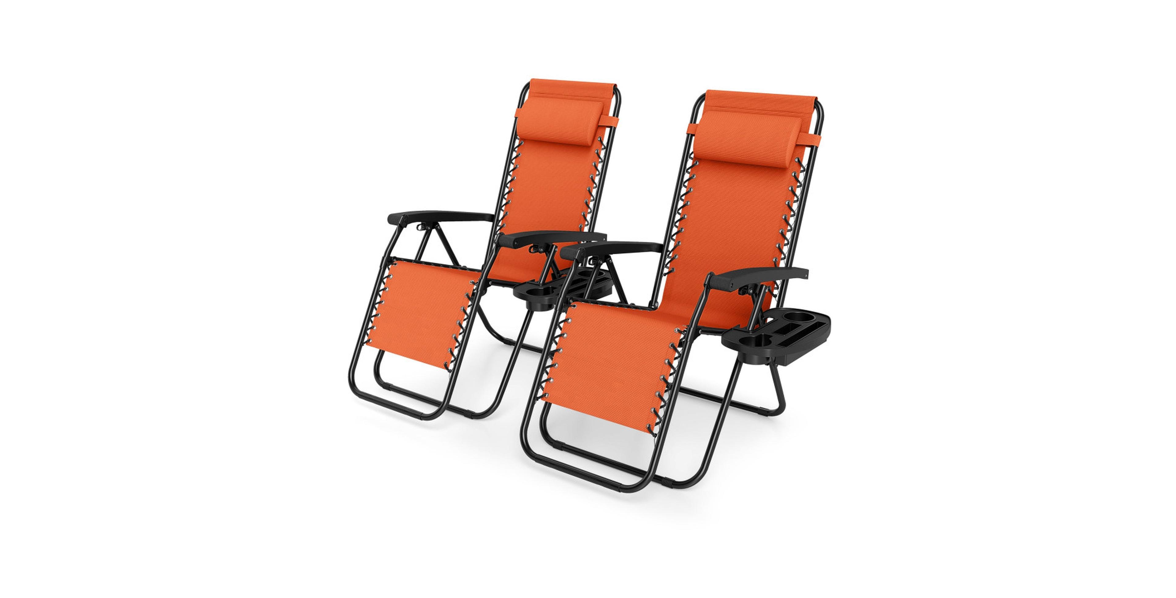 Sugift Set of 2 Zero Gravity Recliner Chairs with Cup Holder Trays and Adjustable Pillows