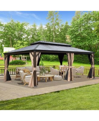 14 x 22 Feet  Hardtop Gazebo, Metal Patio Gazebo Canopy with Curtains and Netting