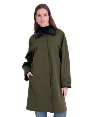 Women's Water-Resistant Faux-Leather Collared Balmacaan Coat