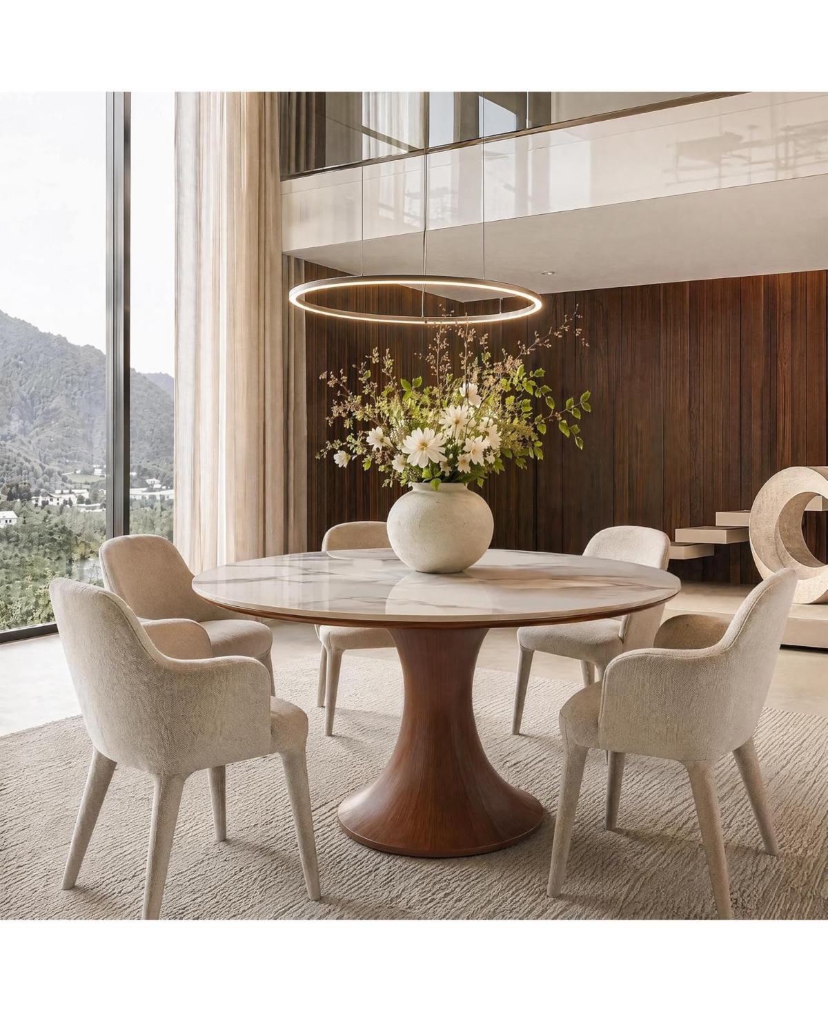 Tribesigns 47 Inch Sintered Stone Dining Table for 4 - White and brown
