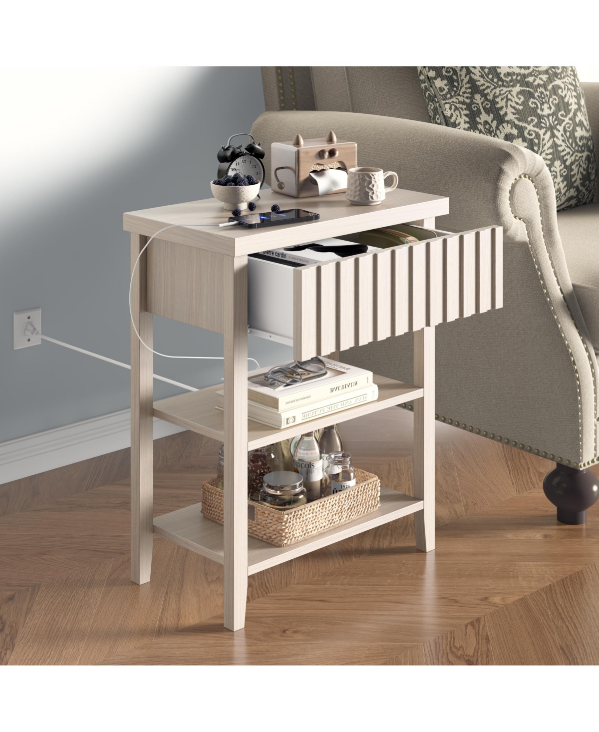 Flynama Fluted Nightstand with Charging Station