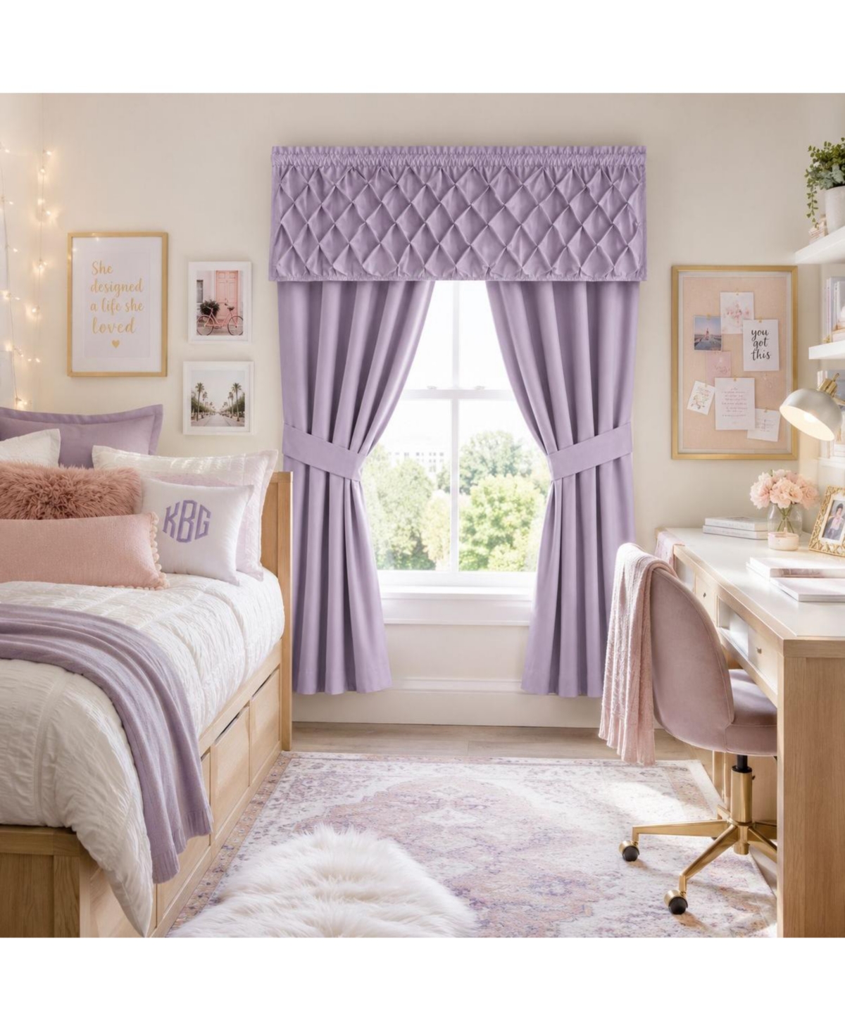 Kate Aurora Alcove Complete Lavender Window in a Bag Curtain Panels And Valance Set