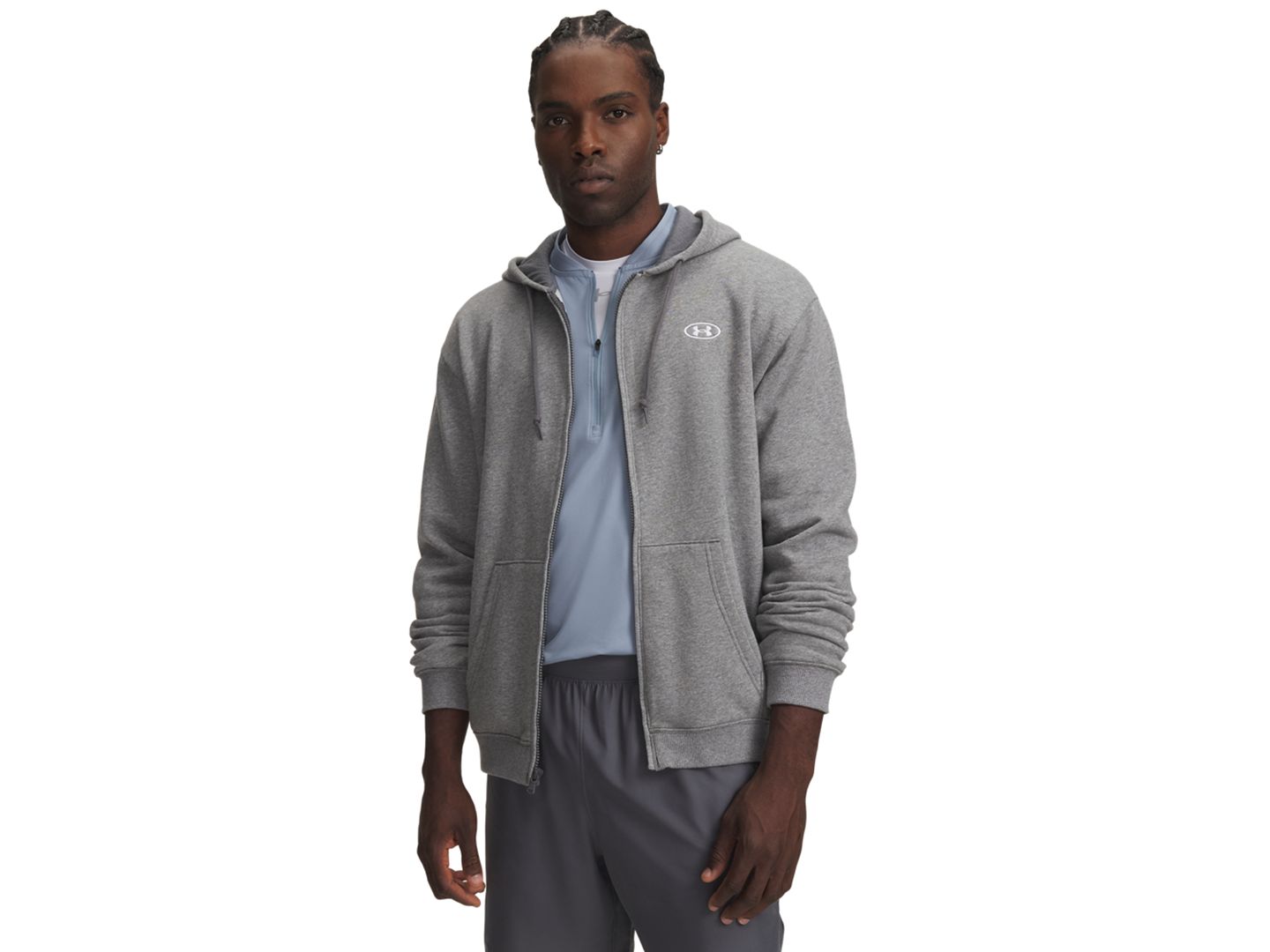 Мужское худи Under Armour Rival Full-Zip, цвет: Тёмно-серый меланжевый — фото 1