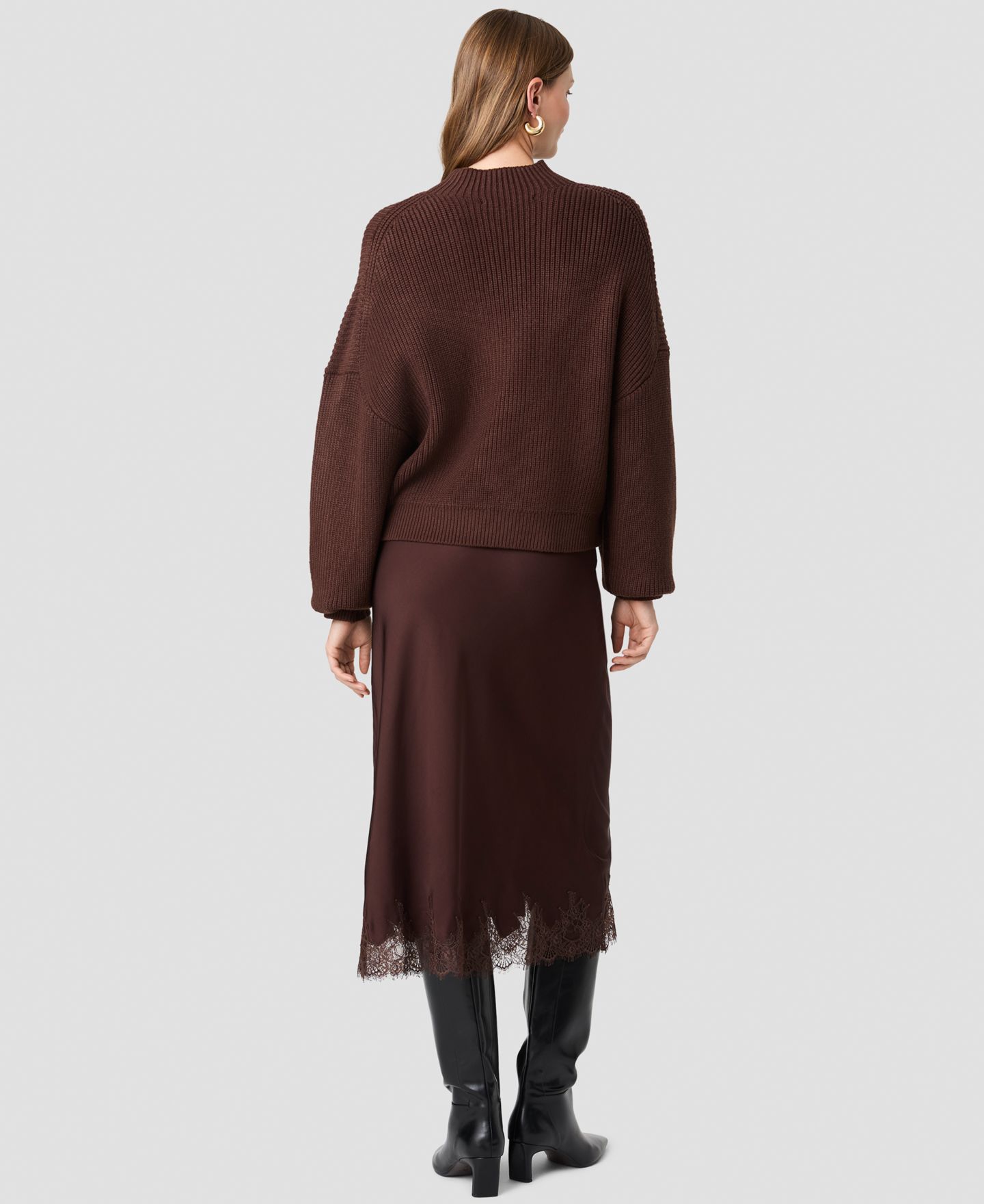 Женский свитер French Connection Babysoft Rib Mock Neck Relaxed-Fit Long-Sleeve Pullover, цвет: Какао коричневый — фото 6