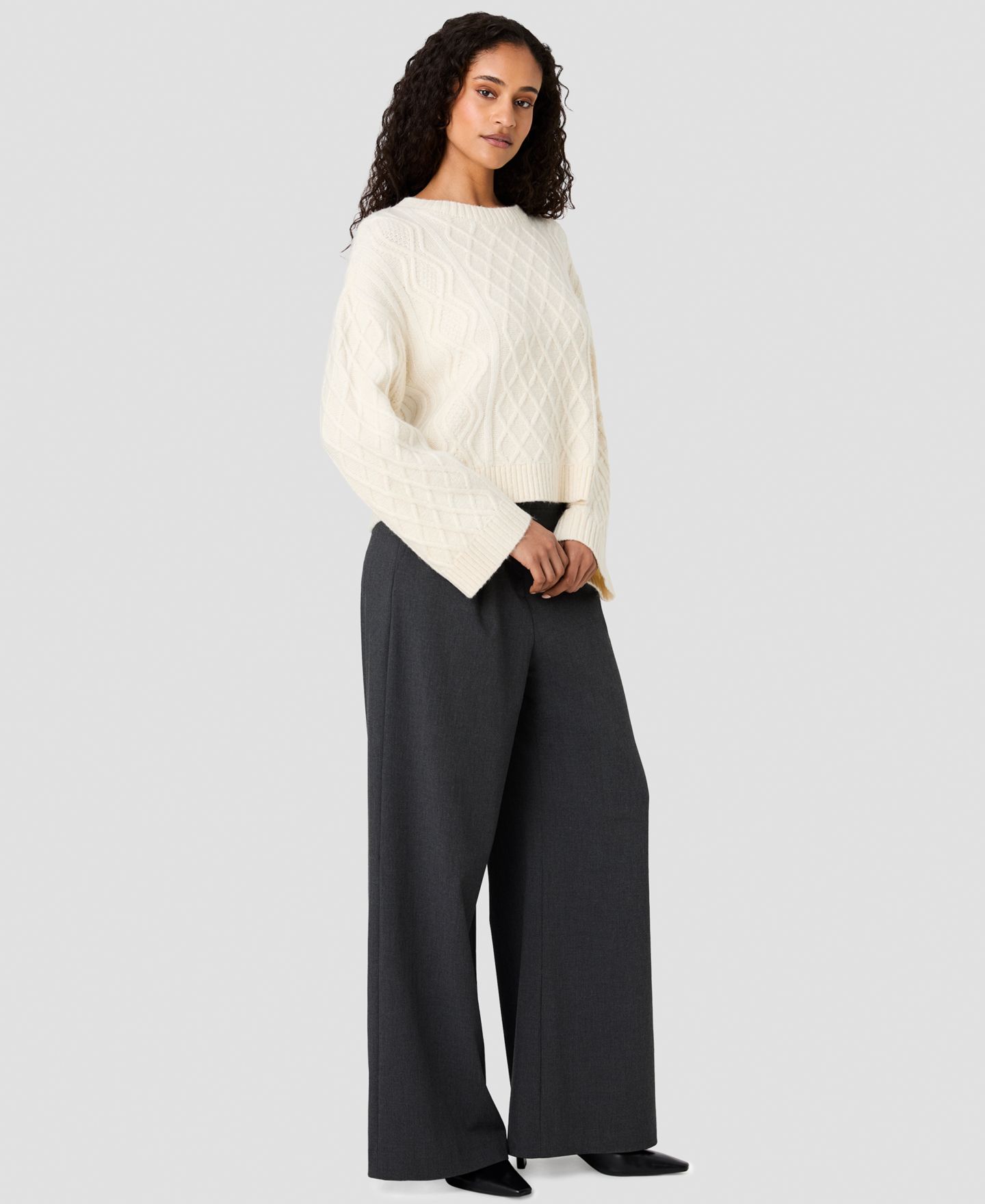 Женский свитер French Connection Wesley Cable-Knit Crewneck Pullover, цвет: Фарфоровый кремовый — фото 3