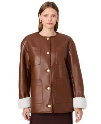 Women's Porto Faux Leather Sherpa-Lined Long-Sleeve Coat