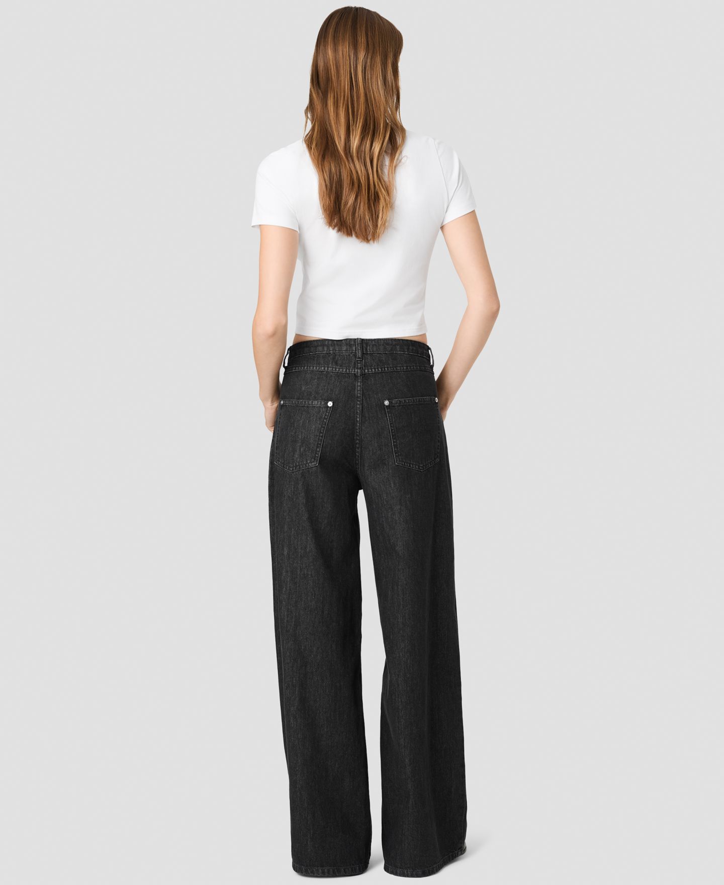 Женские джинсы French Connection Elton High-Waisted Wide-Leg Denim, цвет: Потёртый чёрный — фото 5