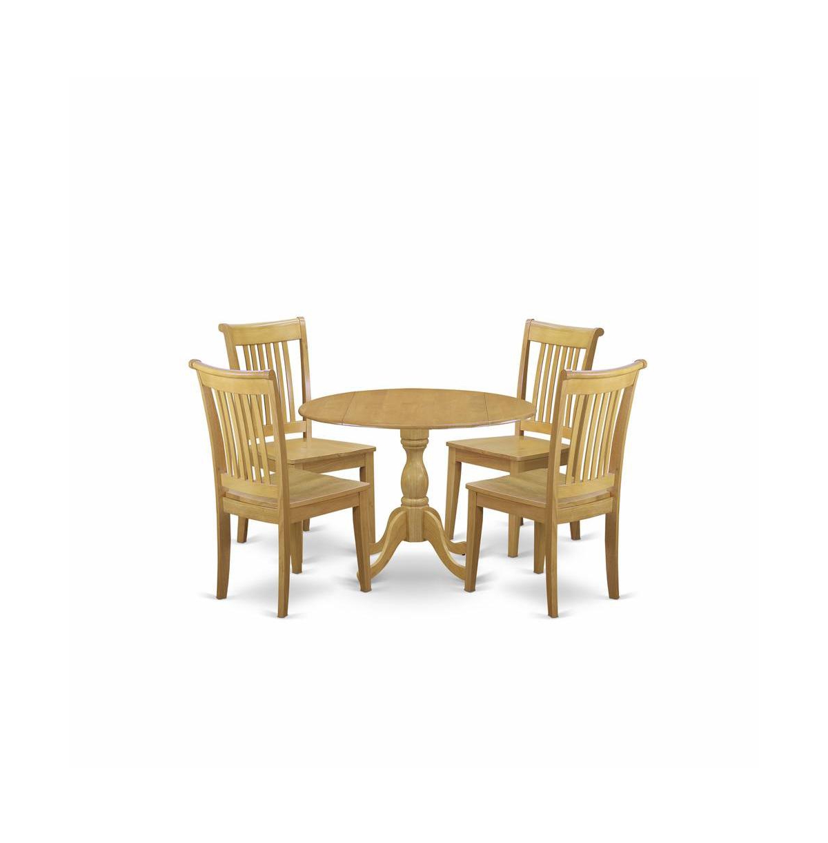 East West Furniture DMPO5-oak-w 5 Piece Wooden Dining Table Set - Oak Modern Dining Table and 4 Oak Wood Dining Chairs with Slatted Back - Natural