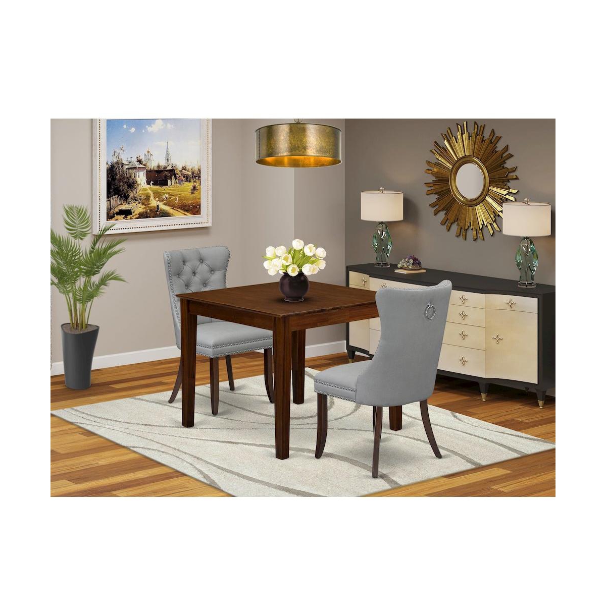 East West Furniture 3 Piece Kitchen Table Set Contains a Square Modern Dining Table