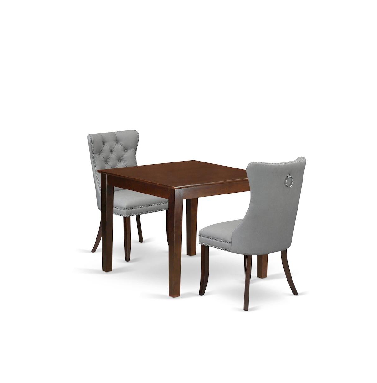 OXDA3-MAH-27 Kitchen Table Set Contains A Square Modern Dining Table & 2 Upholstered Chairs, Mahogany - 3 Piece