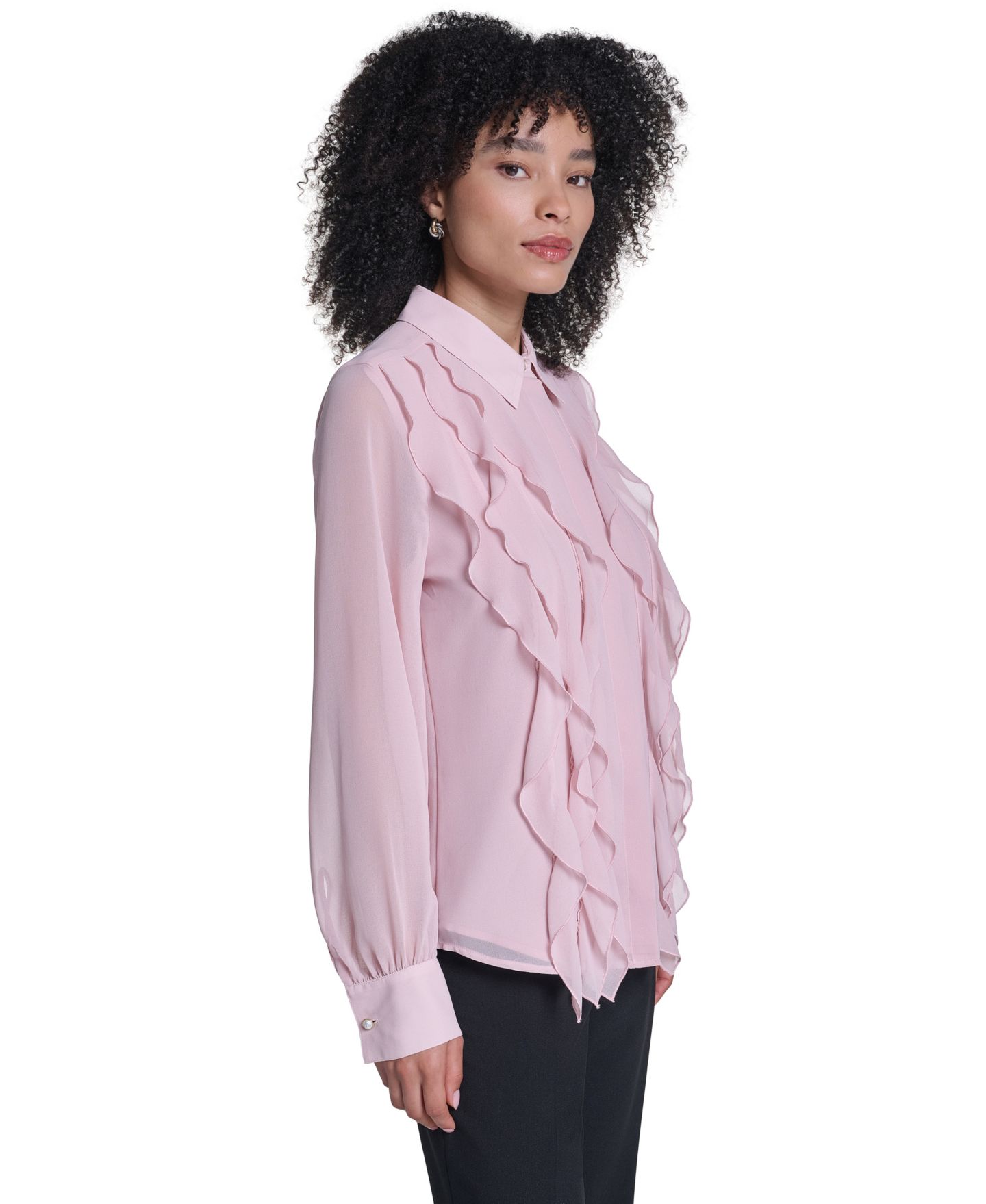Женская блузка KARL LAGERFELD PARIS Sheer Long-Sleeve Point Collar Blouse, цвет: Розовато-лиловый — фото 3