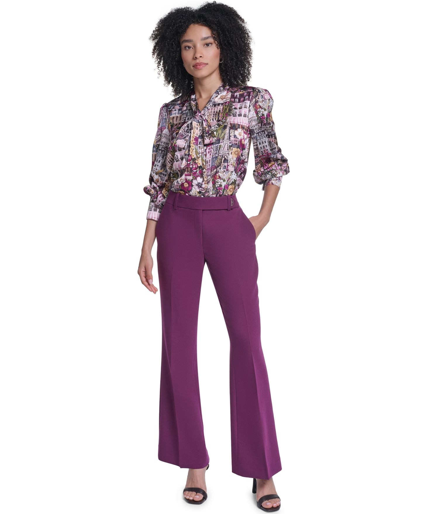 Женские брюки KARL LAGERFELD PARIS Wide-Leg Mid-Rise, цвет: Вишнёвый — фото 2