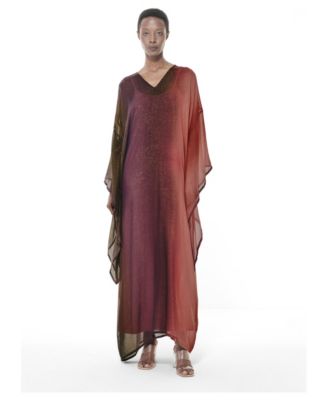 Women's Kimono Kaftan Loose-Fit V-Neck Gradient-Print Dress