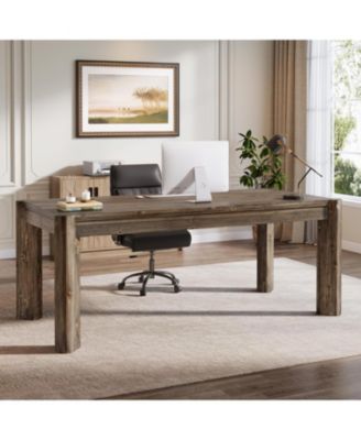 63" Solid Wood Executive Desk, Farmhouse Home Office Computer Desk,Large Simple Study Table Business Workstation for Office,Wood Legs
