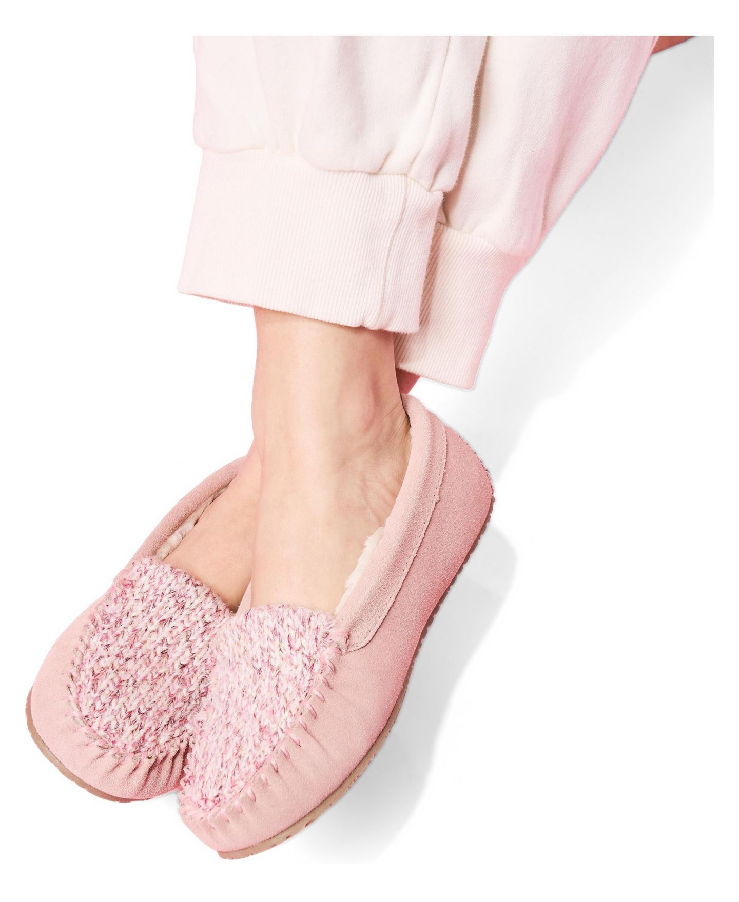 Женские тапочки Minnetonka Cosi Venetian Suede Sparkle Knit Slippers, цвет: Розовый — фото 2