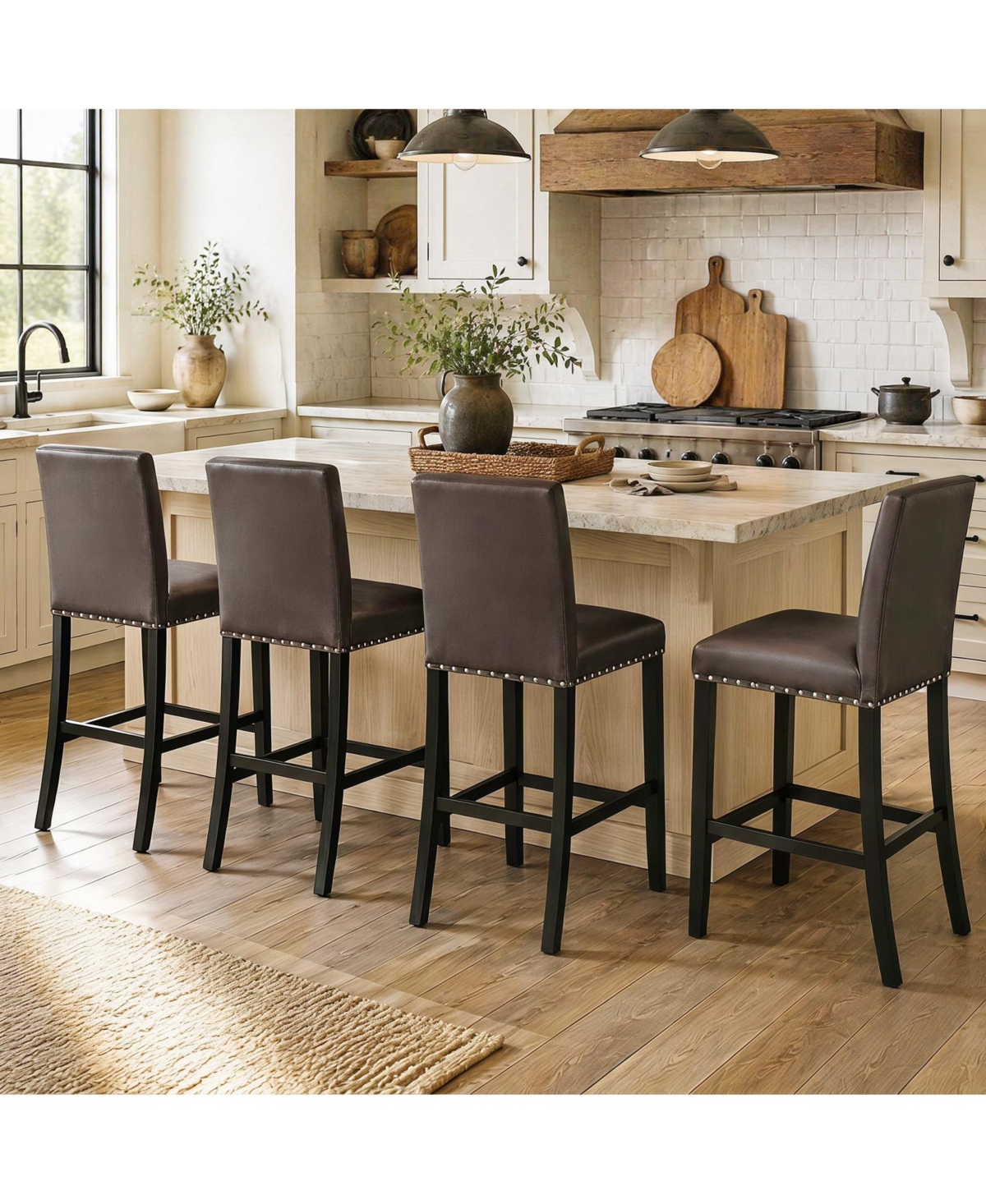 Gymax 4Piece Upholstered Bar Stool25.5'' Counter Height Pvc Leather Accent Bar Chairs