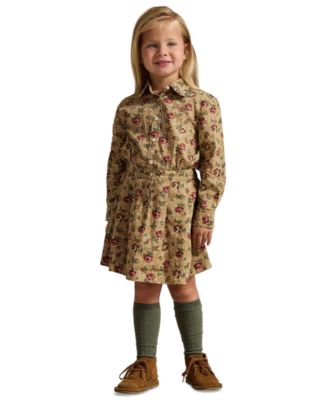 Girls' 2T-6X Floral Cotton Poplin Long-Sleeve Shirt Dress