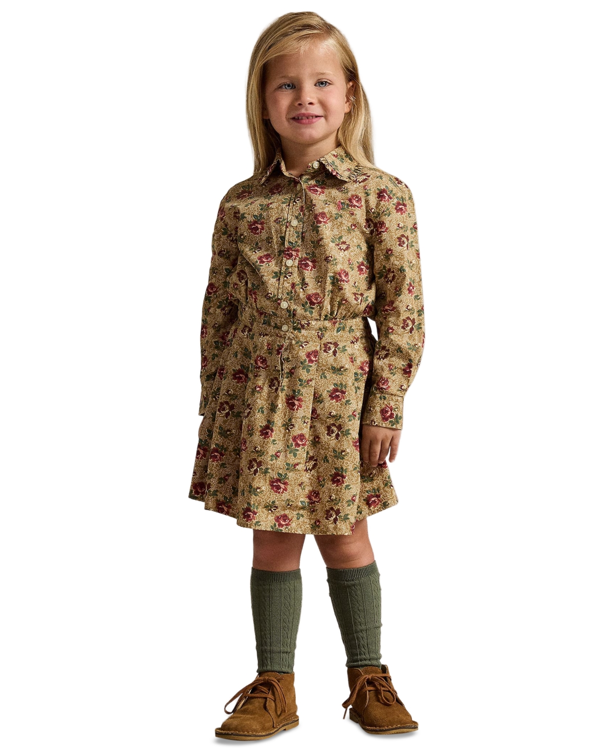 Polo Ralph Lauren Girls' 2T-6X Floral Cotton Poplin Long-Sleeve Shirt Dress - Thornbury Rose
