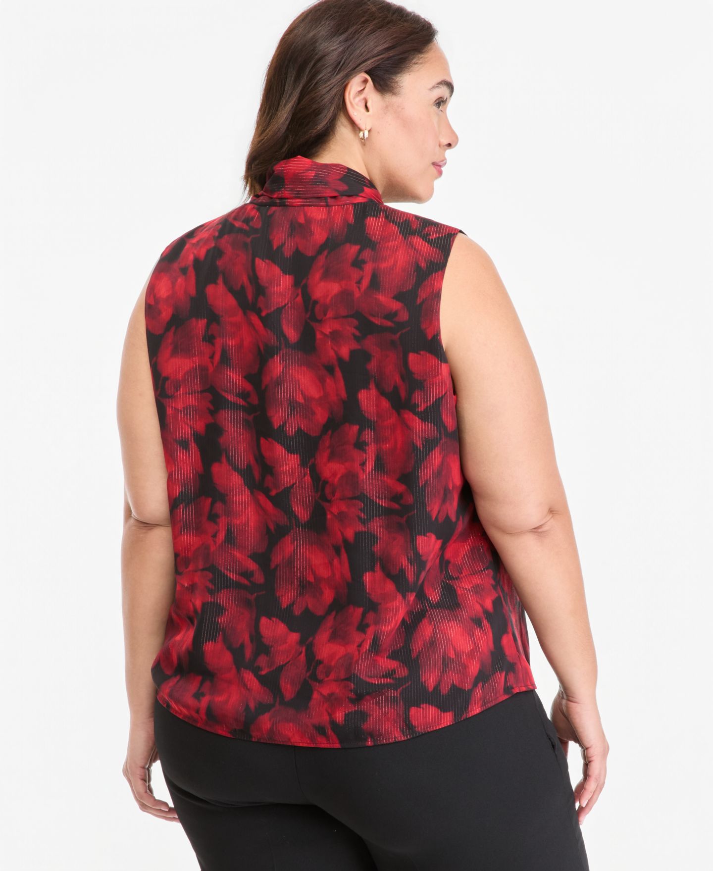 Женская блузка Kasper Plus Size Tie-Front Floral-Print Sleeveless, цвет: Чёрный разноцветный — фото 4