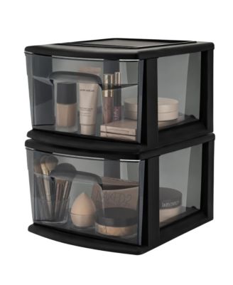 Plastic 1 Drawer Medium Storage Cart, Black Frame with Smoke Drawer, 2 Pack