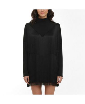 Women's Fringed Crepe Mock Neck Top