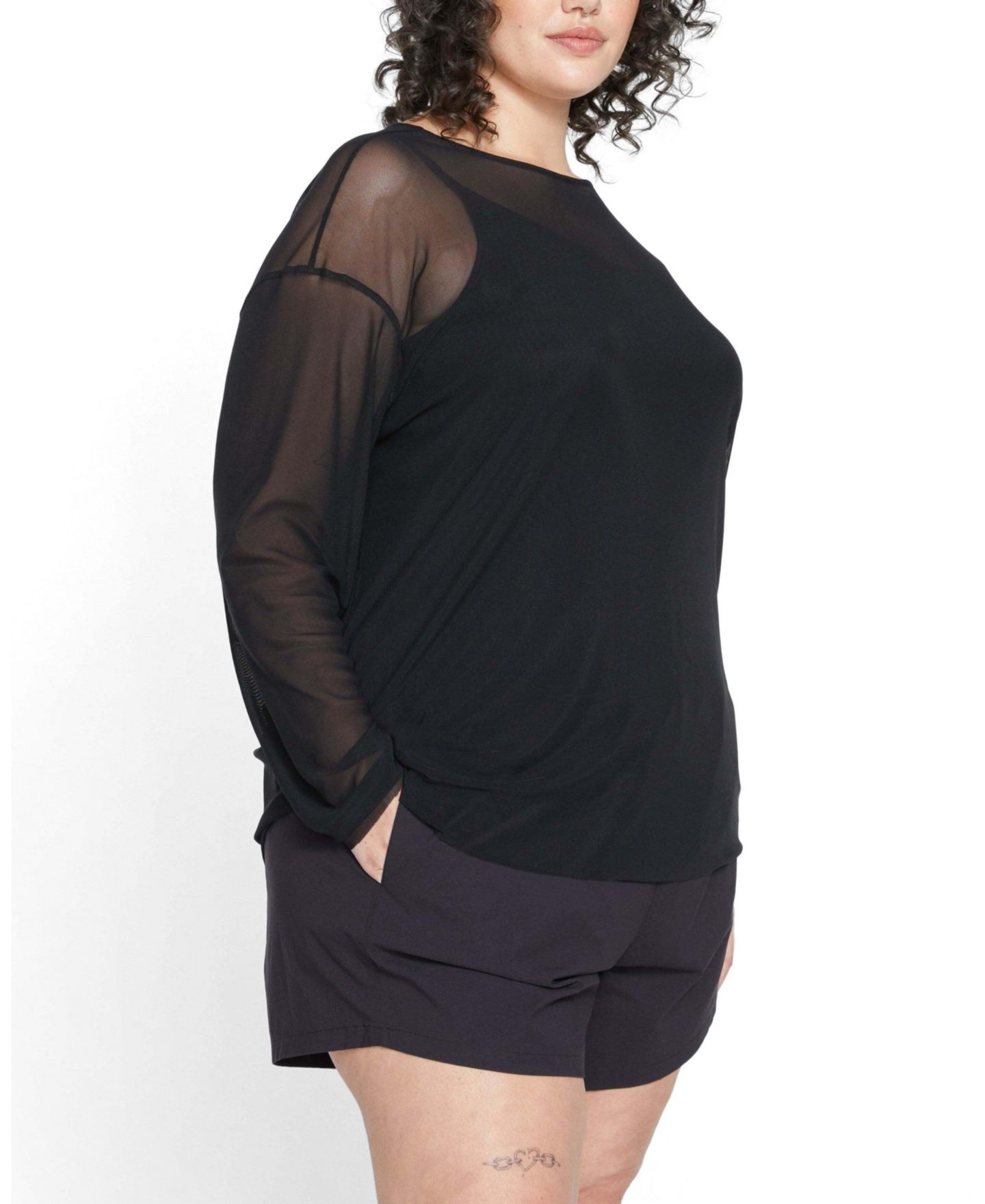 Женский топ Universal Standard Plus Size Sheer Mesh Floral-Print, цвет: Чёрный — фото 4