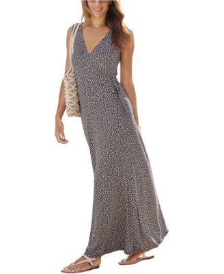 Women's Viscose Printed Look Column V-Neck Maxi Dress