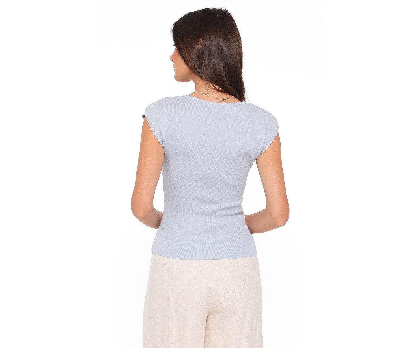 Женский топ Petal and Pup Tori V-Neck Short-Sleeve Asymmetrical-Hem, цвет: Светлый синий — фото 3