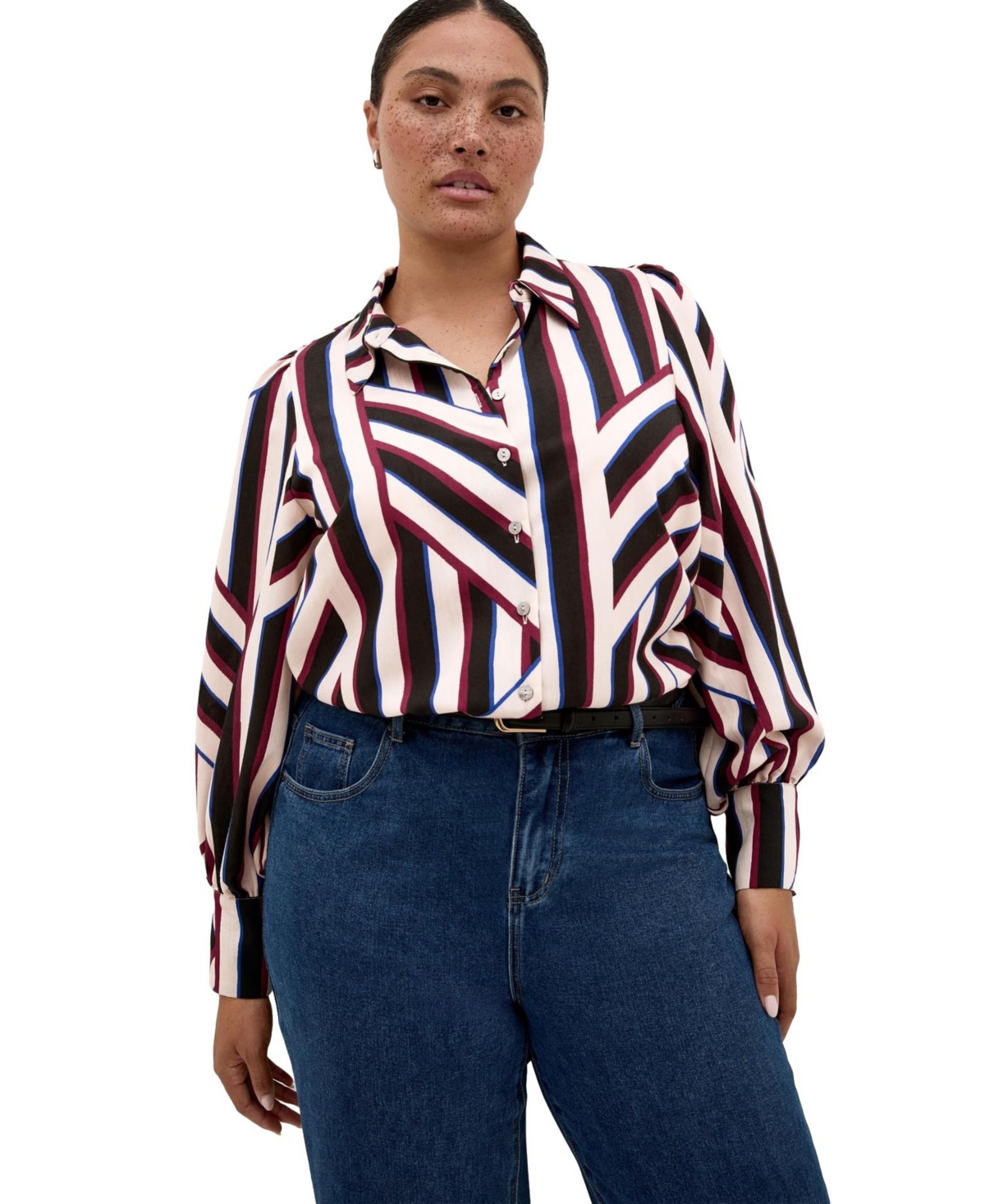 City Chic Plus Haylee Timeless Stripe Lightweight Button-Down Shirt