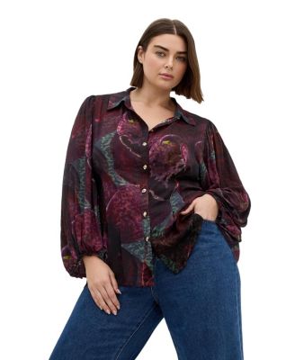 Plus Size Piper Floral-Print Long-Sleeve Collared Blouse