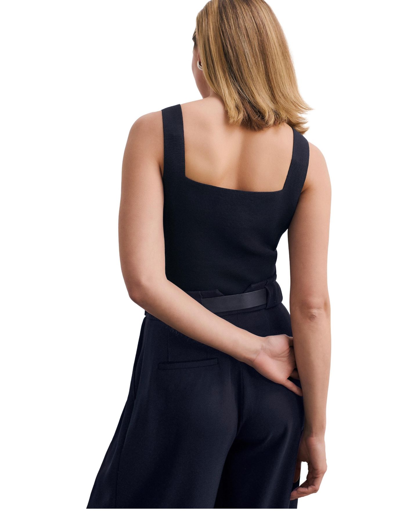 Женский топ The Fold Keighley Sculpt Sleeveless Square Neck Knit, цвет: Тёмно-синий — фото 3