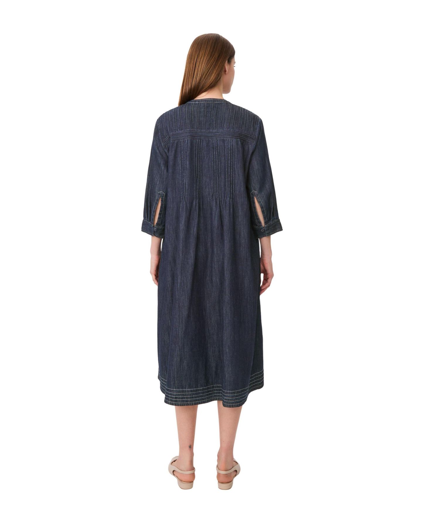 Женское платье Masai Copenhagen MaNakillaia Mandarin Collar 3/4-Sleeve A-Line Midi, цвет: Тёмный джинсовый — фото 3