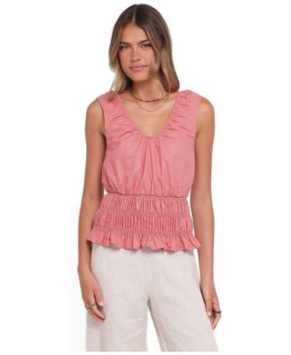 Women's Lucilla V-Neck Shirred-Waist Sleeveless Top