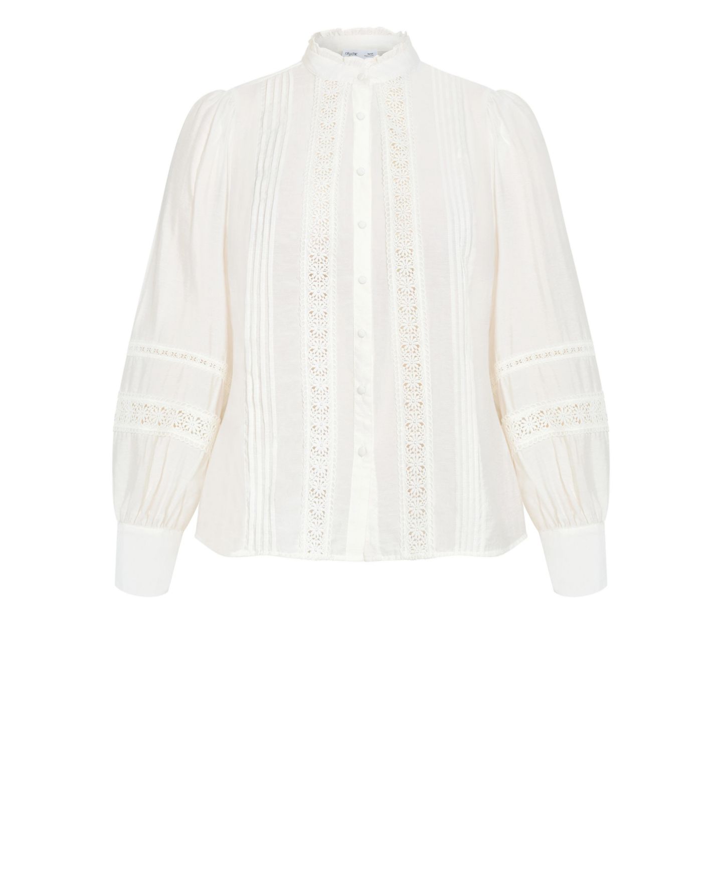 Женская рубашка CITY CHIC Plus Size Whimsical High-Neck Embroidered Long-Sleeve Shirt, цвет: Кремовый — фото 4