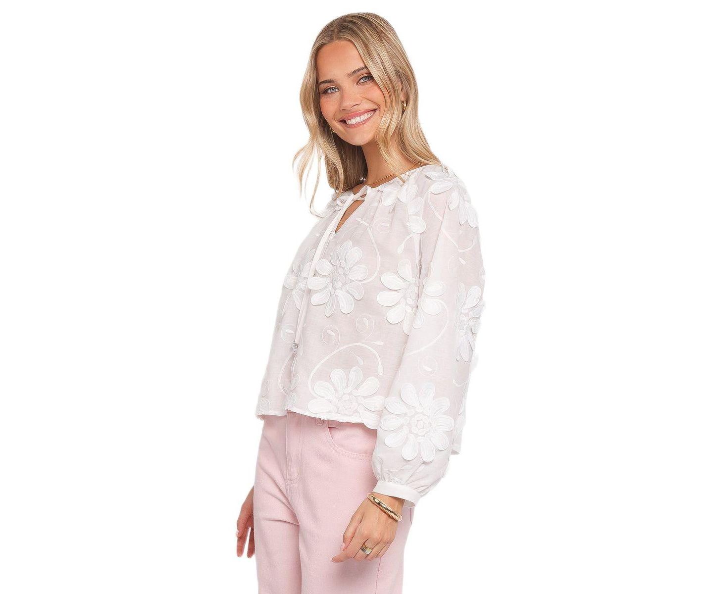Женская блузка Petal and Pup Leire Long-Sleeve Floral-Embroidered, цвет: Белый — фото 2