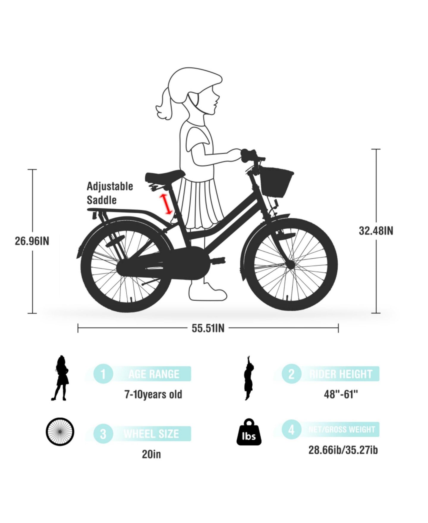 Детская игрушка ECHTPeak 20-Inch Kids' Bike with Basket, 7–10 лет, цвет: Зелёный — фото 4