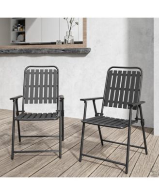 Folding Chair Set of 2, 350LBS Capacity, Foldable Metal Chairs, with Stain-Proof WPC Slats, No Assembly, for Balcony Garden Patio