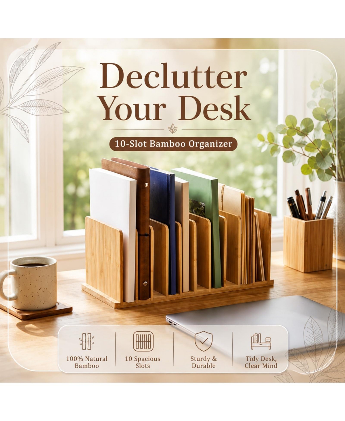 Danrong Wooden Desktop File Organizer 10 Slot Vertical Mail Paper Holder