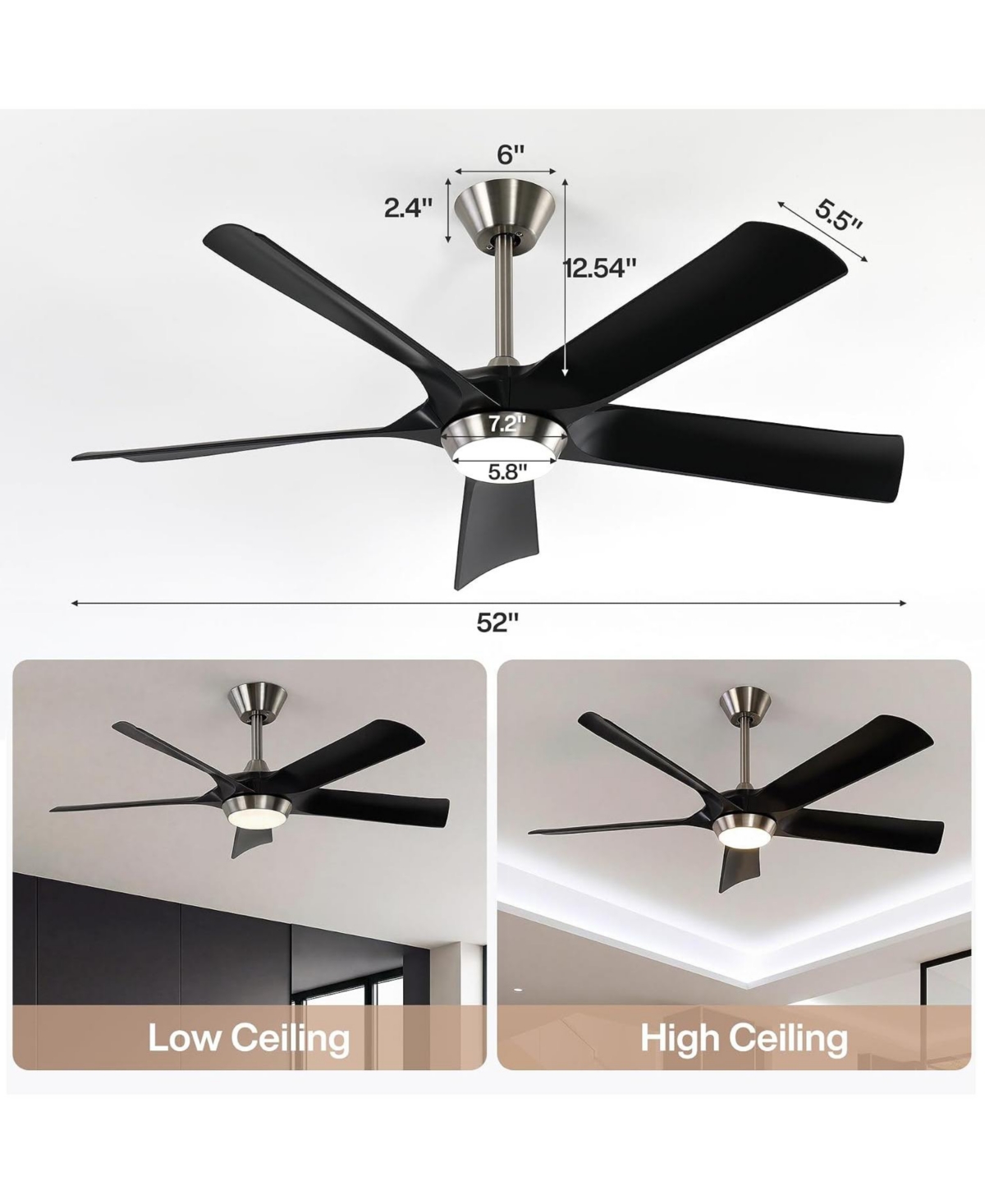 Tribesigns 52" Modern Ceiling Fan with Light Remote Control, Dimmable Led Reversible Fan Light