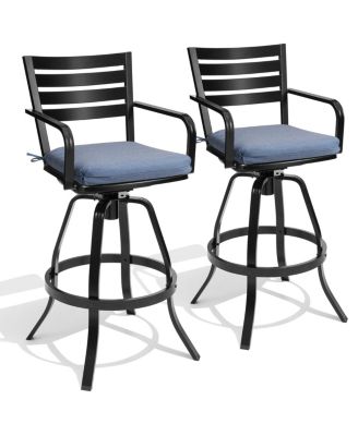 Outdoor Patio Bar Stools with Sunbrella Cushion Aluminum Swivel Bar Height Stool Chairs with Back and Footrest