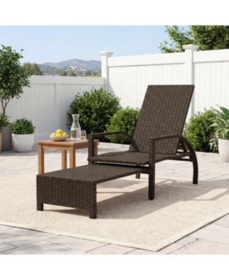 Patio Chaise Lounge Outdoor Rattan Lounge Chair with Retractable Ottoman