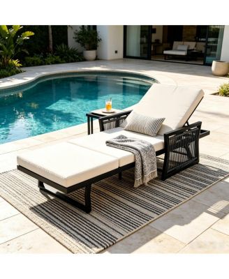 5-Position Adjustable Outdoor Chaise Lounge with 3-Fold Cushion for Pool or Backyard
