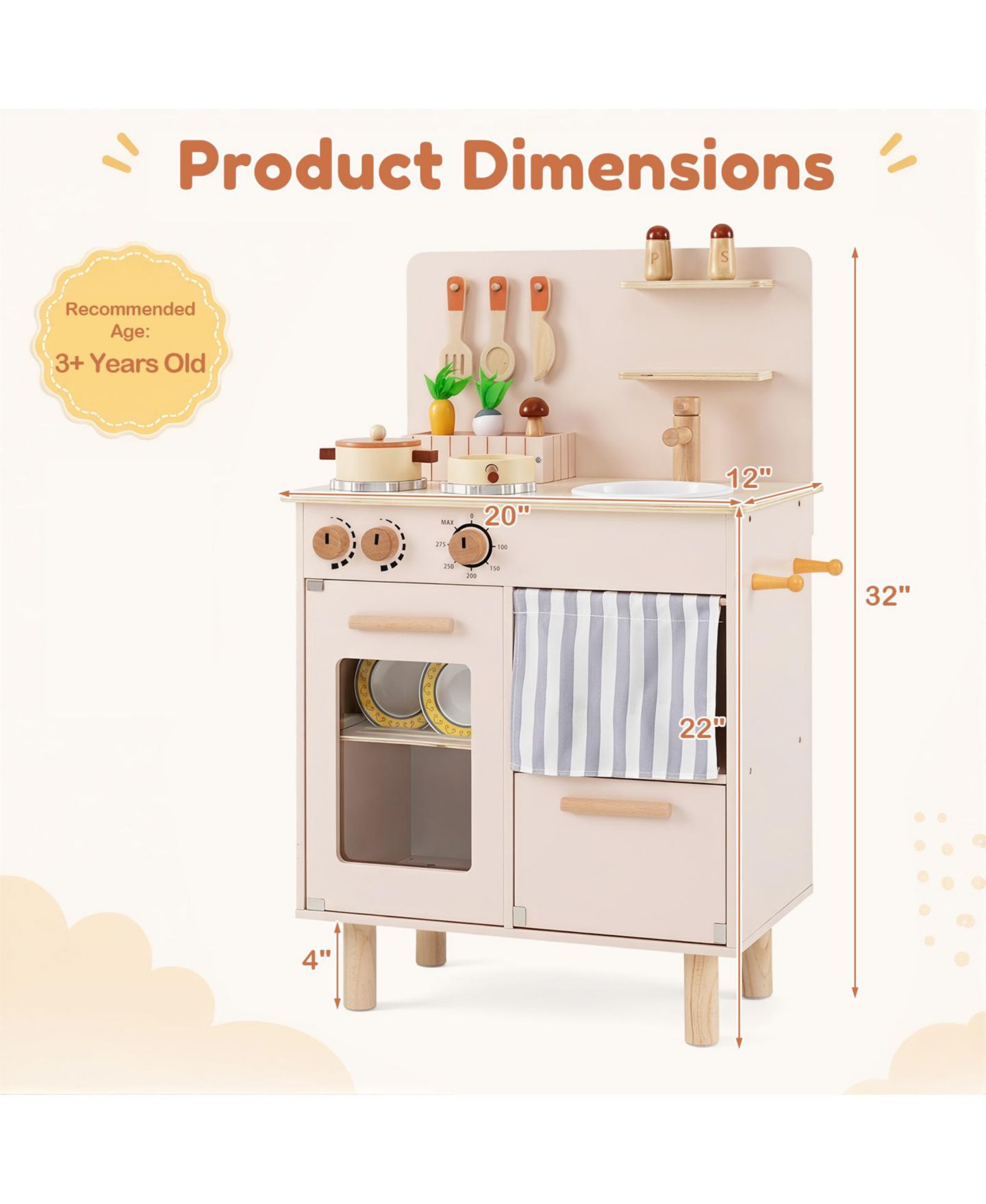 Детский игровой набор Gymax Toddler Wooden 10-Piece Kitchen Playset, Ages 3+, цвет: Бежевый — фото 3