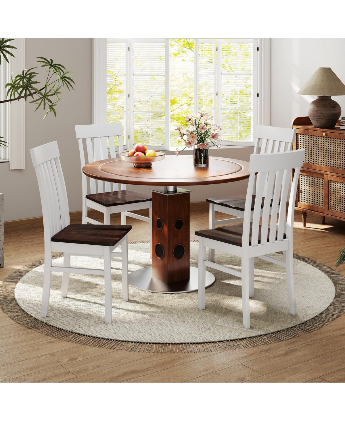 Gymax Dining Chairs Set of 4 with latted High Backrests Concave Seats Rubber Wood Legs