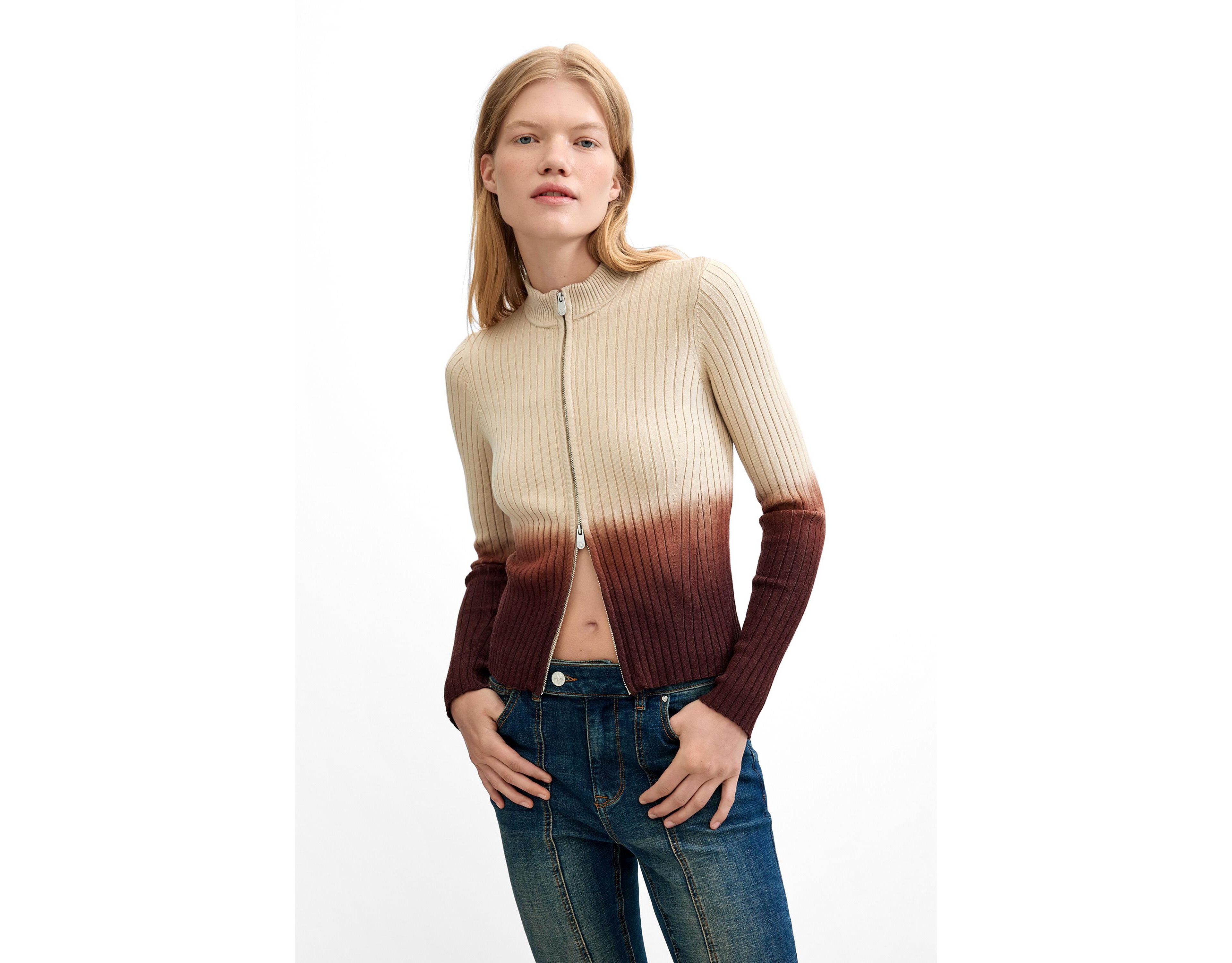 Desigual Women's Full-Zip Mock-Neck Ribbed Sweater