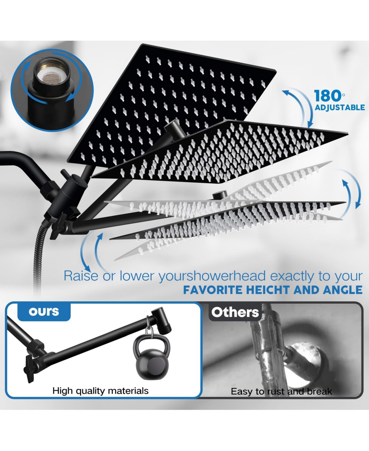 Cyqbd 12" Shower Head Rain Handheld Spray Adjustable Arm Hose