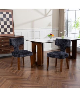 Set of 2 Chenille Mid Century Dining Chairs, Upholstered Kitchen Chairs